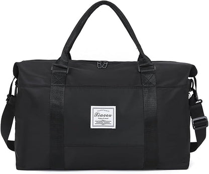 KARRESLY Travel Duffel Bag for Women,Shoulder Weekender Overnight Bag Sports Gym Tote Bag,Waterproof(Black) free size