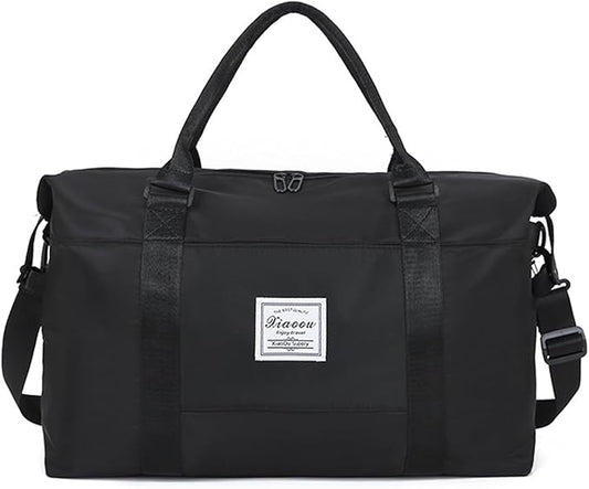 KARRESLY Travel Duffel Bag for Women,Shoulder Weekender Overnight Bag Sports Gym Tote Bag,Waterproof(Black) free size