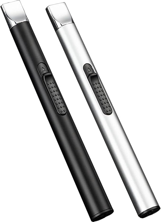 2 Pack Electric Lighter, Candle Lighter, Windproof USB Rechargeable Electronic Plasma Arc Lighter, Longer Lighter for Candle, Camping, BBQ, Grill, Fireplace (Silver&Black)