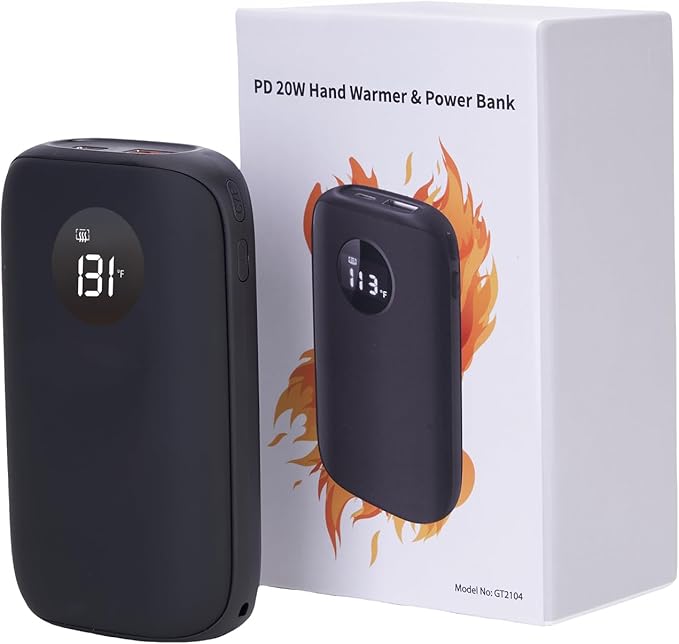 Hand Warmers Rechargeable,9600mAh Portable Pocket Heater Power Bank,10 Hours of Warmth,Dual-Sided Heating,Reusable,20W Fast Charging