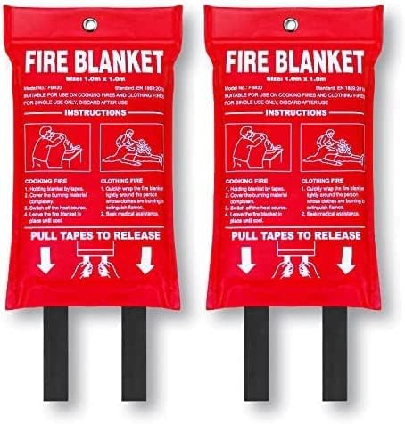 Jemay Fire Blanket,Fiberglass Fire Suppression Blanket for Kitchen,Fire Blankets Emergency for People,Emergency Blanket with Heat Insulation,Emergency Survival Safety Cover for Camping,School,2-Pack