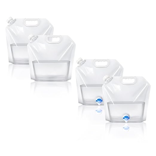 4 Pack Collapsible Water Jug Container, Portable Water Bags with Spout, Folding Plastic Water Carrier Tank, No Leak Emergency Camping Water Storage for Travel Hiking (1.3 Gal)