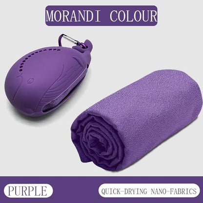 FANCAME Quick Dry Towel with Whale Silicone Sleeve Microfiber Sports Travel Towel Soft Breathable Cooling Towel Absorbent Compact Beach Towels,Suitable for Gym,Camping and Yoga (Purple, 15‘’x 15")
