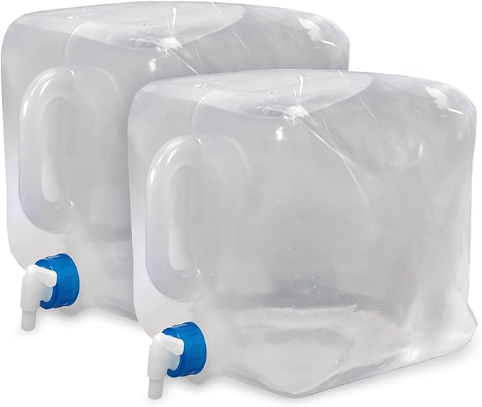 Collapsible Water Containers with Spigot 5.3 Gal - Portable, Reusable - BPA Free, Foldable, Leak-Proof Camping Water Jug for Outdoors, Hiking, Survival Kit, and Emergency Preparedness 2-pack