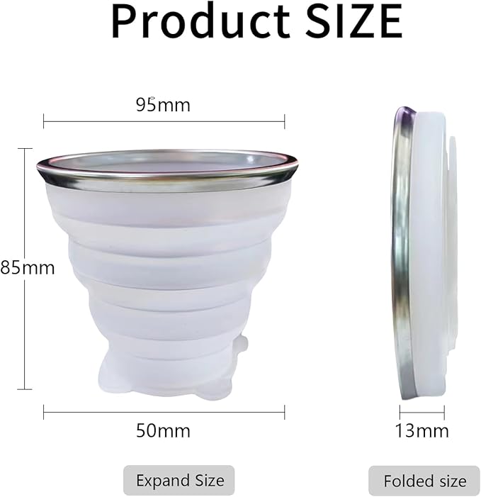 2 PCS Collapsible Cup - Silicone Small Foldable Cup-Expandable Folding Drinking Cup -Reusable Portable Mugs Cup with Lids For Travel, Camping, Hiking, Survival, Holiday Vacation White+Pink