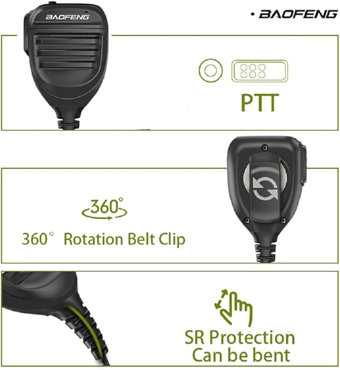 BAOFENG UV-9RPlus Ham Radio Mic SQ26W SQ27K IP57 Waterproof Remote Shoulder Mic Handheld for GMRS Two Way Radio UV-9RPRO UV-9G UV-XR