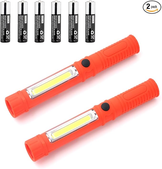 LED Work Light Magnetic Flashlights,Unique Cool Gadget Tool for Men Dad Husband Gift Idea,Portable Battery COB Work Lamp for Mechanic,BBQ,Car,Camping,Emergency (2 Pack,Orange,Batteries Included)