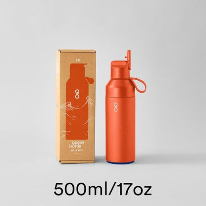 Ocean Bottle - Recycled Stainless Steel Go Water Bottle - Eco-Friendly & Reusable Bottle - Sun Orange - 17 oz
