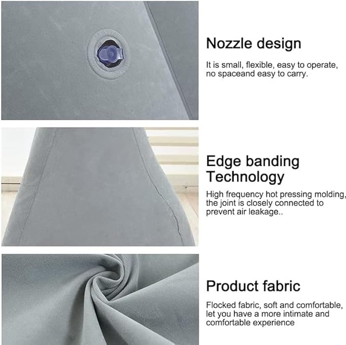 1PC Grey Blue Inflatable Beach Mat Lounge Chair - Flocking Camping Leisure Lounger Back