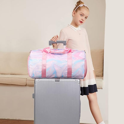 Travel Duffle Bag for Girls - Water Resistant Overnight Weekend Carry On Sports Gym Dance Bag with Shoe Compartment