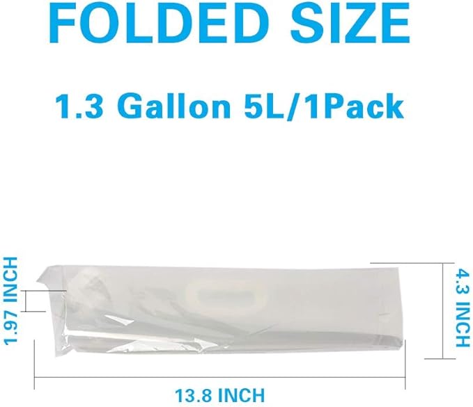 1.3 Gallon /2.6 Gallon Collapsible Water Container Bag, BPA Free Food Grade Clear Plastic Storage Jug for Sport Camping Riding Mountaineer,Freezable,Food Grade (1.3 Gal/5L-10-pack)