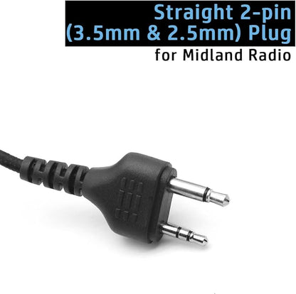 2 X D-Shape Earpiece Headset for Midland Radio X-talker 75-785 T31A T51A T51R T61 T71 T75 T77 T295 GXT1000 GXT1050 LXT118 LXT500 LXT600 LXT630 LXT633 Walkie Talkie 2-pin Clip Ear Hook Hanger
