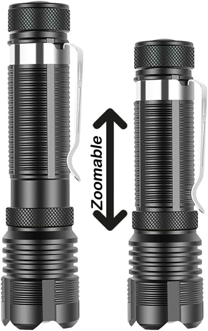 Mini Flashlight Powerful,Super Bright Small Flash Light, Zoomable 5 Modes Pocket Flashlight, Waterproof Adjustable Brightness for Camping, Running and Emergency