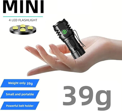 ALONEFIRE H64 Mini LED Flashlight Type C USB Rechargeable Bright 4 LED Light Source Small Torch 8 Modes Waterproof Long Battery Life with Tail Magnet, Clip, Battery for Outdoor, EDC Carry, Hiking