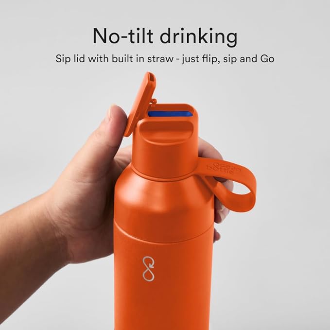 Ocean Bottle - Recycled Stainless Steel Go Water Bottle - Eco-Friendly & Reusable Bottle - Sun Orange - 17 oz