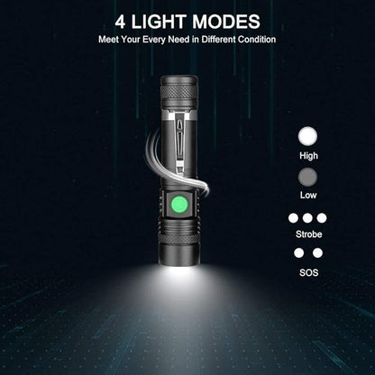 Hoxida LED Tactical Flashlight, Super Bright LED Flashlight Rechargeable 2000 High Lumen, Pocket-Sized LED Torch with Clip, IPX6 Waterproof, Zoomable, 4modes for Camping,Emergency