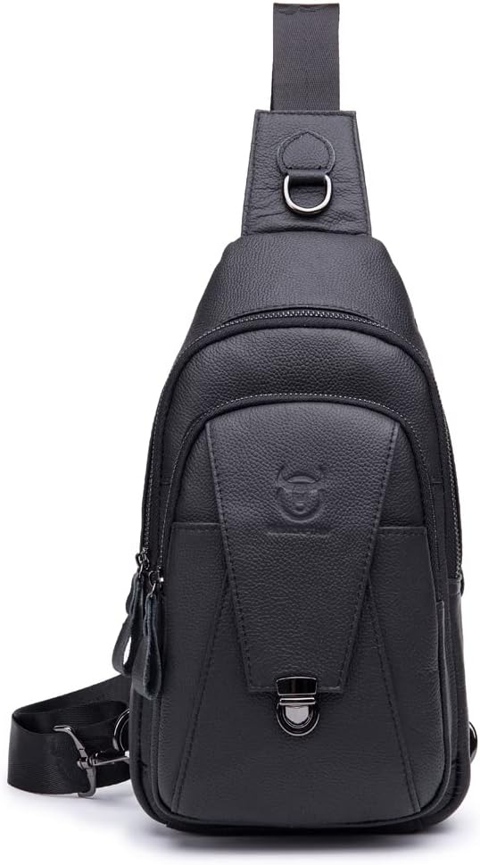 KPYWZER Vintage Leather Sling Bag Bags for Men Women Backpack Shoulder Messenger Crossbody Outdoor Travel Hiking Camping Tactical Chest Pack Daypack Black