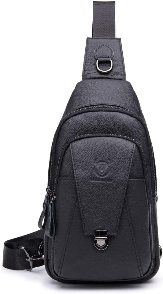 KPYWZER Vintage Leather Sling Bag Bags for Men Women Backpack Shoulder Messenger Crossbody Outdoor Travel Hiking Camping Tactical Chest Pack Daypack Black