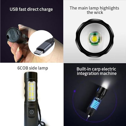 LED Flashlight high Lumen Rechargeable-Compact and Bright, with 3 Modes, Zoom-Waterproof Strong Mini Flash for Outdoor Camping, Walking, Emergency (2 Pieces)
