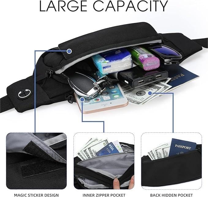 SINNO Large Crossbody Fanny Pack for Women Men Belt Bag With 4-Zipper Pockets for Travel Running Hiking Workout Dog Walking Outdoors Sport Fishing Waist Pack Bag Carrying All Phones
