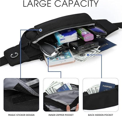 SINNO Large Crossbody Fanny Pack for Women Men Belt Bag With 4-Zipper Pockets for Travel Running Hiking Workout Dog Walking Outdoors Sport Fishing Waist Pack Bag Carrying All Phones