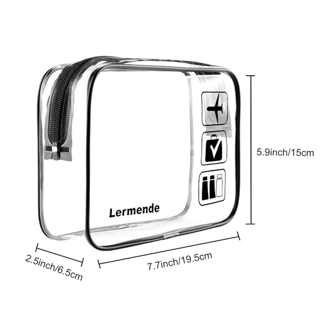 Lermende 2pcs Clear Toiletry Bag TSA Approved Travel Bag,Carry On for Travel,Airport Airline Accessories Compliant Bag,Quart Sized Makeup Cosmetic bag Women Men (Black Gray, 2 Pack)