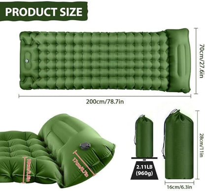 Sleeping Pad for Camping Large,79×28×4"Inflatable Camping Pad Built-in Foot Pump and Pillow,Single Camping Air Mattress,Ultralight & Portable Camping Mattress Sleeping Pad for Hiking,Tent,Army Green