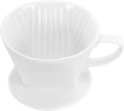 Pour Over Ceramic - Coffee Dripper with 3 Holes Flat Bottom, Porcelain Slow Filter Cone for Travel, Camping, Office, Home, Coffee Maker Brew