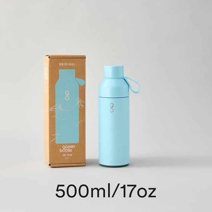 Ocean Bottle - Recycled Stainless Steel Drinks Reusable Water Bottle - Eco-Friendly & Reusable - Sky Blue - 17 oz