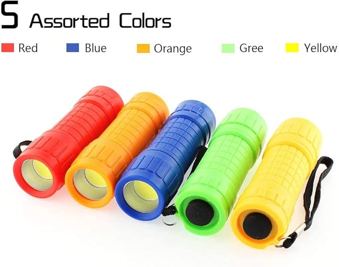 6-Pack Small Mini Flashlight Set, 5 Colors, COB LED Handheld flashlight with Lanyard,18-Pack AAA Battery Included for Kids/Night Reading/Party/Camping/Emergency/Hunting