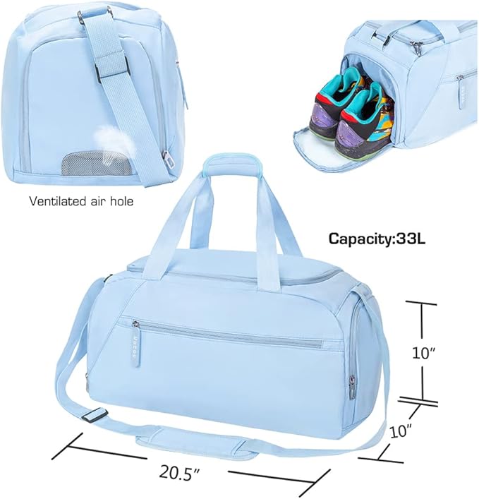 ROTOT Gym Duffel Bag, Gym Bag with Waterproof Shoe Pouch, Weekend Travel Bag with a Water-resistant Insulated Pocket