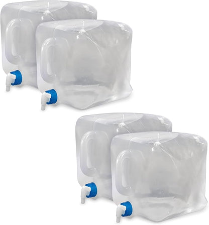 Collapsible Water Containers with Spigot 5.3 Gal - Portable, Reusable - BPA Free, Foldable, Leak-Proof Camping Water Jug for Outdoors, Hiking, Survival Kit, and Emergency Preparedness 4-Pack