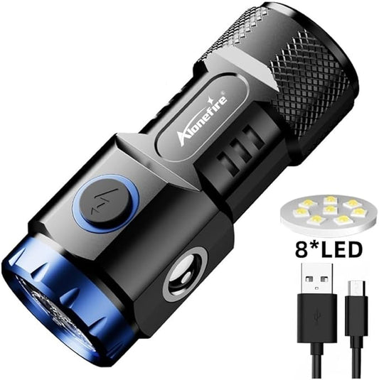 ALONEFIRE X88 LED Mini Flashlight High Lumens USB C Rechargeable Small Flashlight with Side COB Light ABS Shell 6 Light Modes Magnetic with Clip, Lampshade, Built-in Rechargeable Battery for EDC