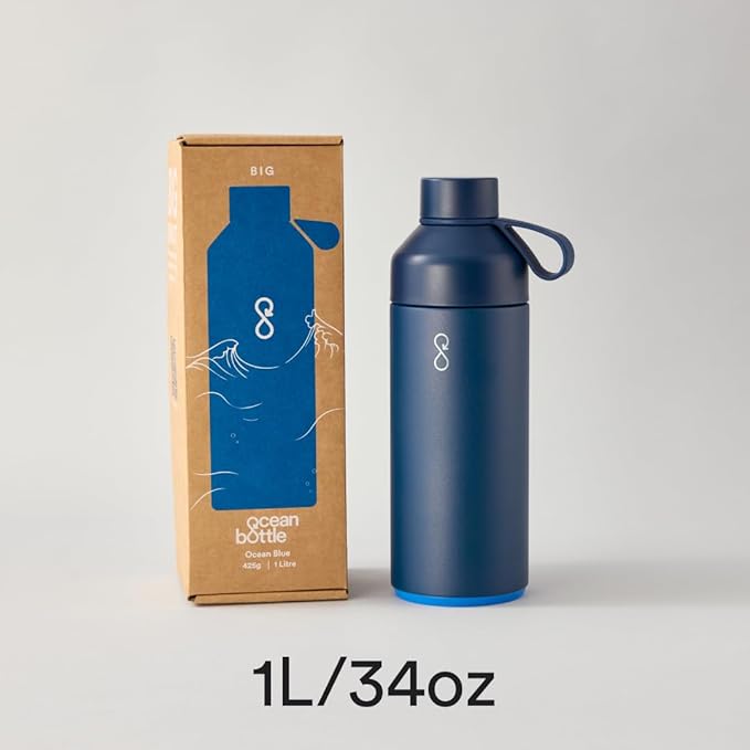 Ocean Bottle - Recycled Stainless Steel Drinks Reusable Water Bottle - Eco-Friendly & Reusable - Ocean Blue - 34 oz