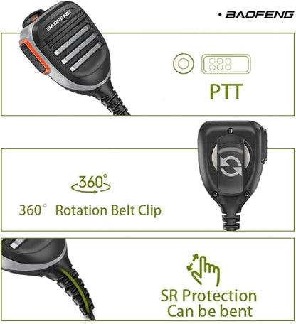 BAOFENG UV-9RPlus Ham Radio Mic SQ26W SQ27K IP57 Waterproof Remote Shoulder Mic Handheld for GMRS Two Way Radio UV-9RPRO UV-9G UV-XR