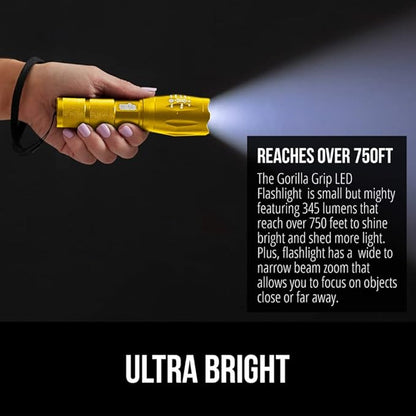 Gorilla Grip Powerful LED 750 FT Water Resistant 5 Adjustable Mode Tactical Flashlight, High Lumens Ultra Bright Battery Life Zoom Flashlights, Small Camping Car Mini Flash Light Accessories, Gold