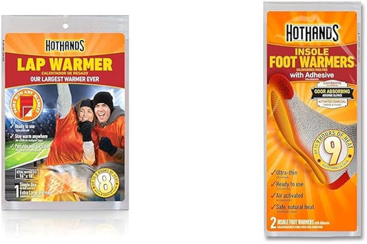 HotHands Lap Warmer, Largest Warmer 16" X 10" - Up to 8 Hours of Long Lasting Heat & Insole Foot Warmers with Adhesive - Long Lasting Safe Natural Odorless Air Activated Warmers - Up to 9 Hours