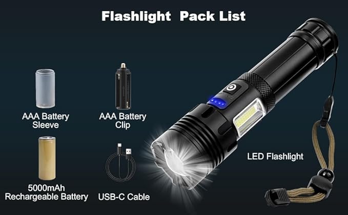 Rechargeable flashlights, 900,000 Flashlights High Lumens, Adjustable Tactical Flashlight, 7 Mode Powerful Handheld Flashlights, Waterproof LED Flashlight for Home,Camping,Hiking,Emergencies