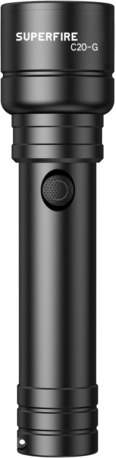 SuperFire Rechargeable Flashlight High Lumen,Zoomable Small Flashlight 3600 Lumen Led Flash Light,IP46 Water Resistance,5 Modes,for Emergency Outdoor Use,Camping,Hiking,Walking
