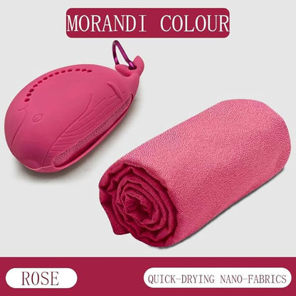 FANCAME Quick Dry Towel with Whale Silicone Sleeve Microfiber Sports Travel Towel Soft Breathable Cooling Towel Absorbent Compact Beach Towels,Suitable for Gym,Camping and Yoga (Rose, 11‘’x 31‘’)