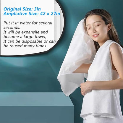 5 PCS Compressed Bath Towels, Pure Cotton Portable Bath Towel, Cotton Bath Towel, Portable Light and Reusable Suitable for Hiking Camping Beach Swimming and Traveling（24x27in）