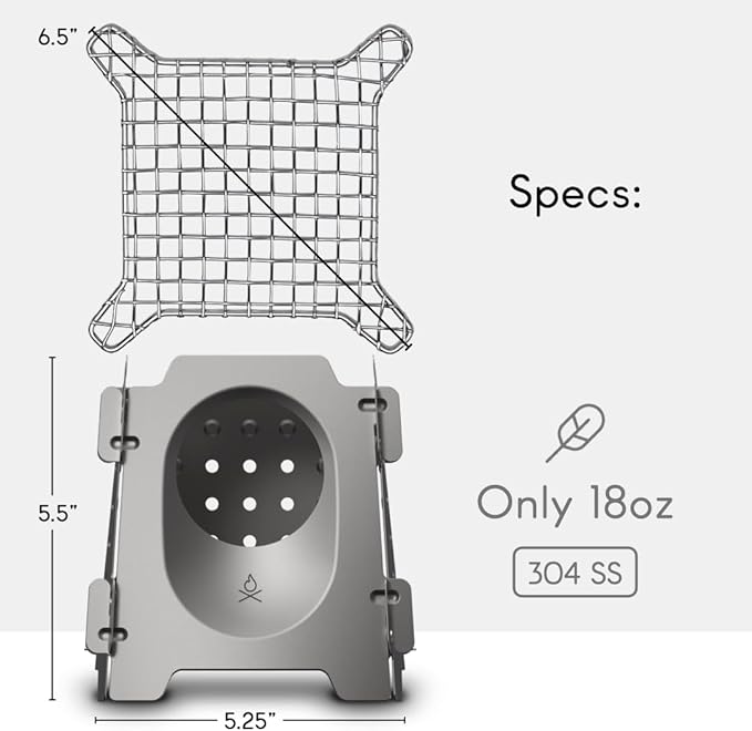 überleben Stöker Wood Burning Camp Stove - Stainless Steel Portable Wood Stove for Camping, Backpacking, & Hiking - 18oz Folding Camping Stove - Small Wood Stove Camping Essentials (Smokey Blue)