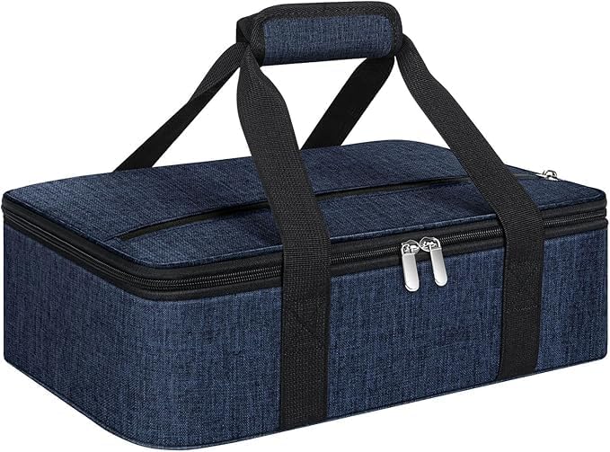 Double Insulated Casserole Carrier, Portable Casserole Carrier for Hot or Cold Food Lunch Tote Warmer or Cooler Bag, Lasagna Lunch Bag for Potluck Parties- Fits 9" x 13" Baking Dish-Beige