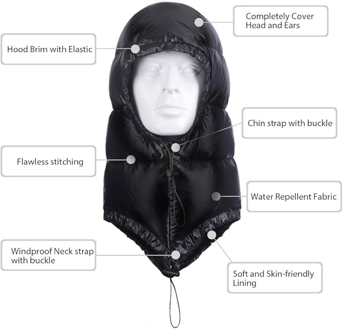 Winter Warm Ultralight Down Hood Waterproof Sleeping Bag Outdoor Camping Windproof Down Cap Hat with Storage Bag