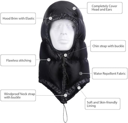 Winter Warm Ultralight Down Hood Waterproof Sleeping Bag Outdoor Camping Windproof Down Cap Hat with Storage Bag