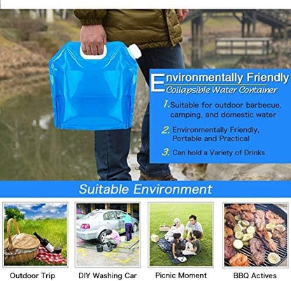 Hakkin Collapsible Water Tank Container 4 Pack 1.3 Gallon/5L, No-Leak Freezable Portable BPA Free Food Grade Plastic Storage Jug for Camping, Hiking, Travel, Emergency Survival Kit Bonus 2 Pcs Caps