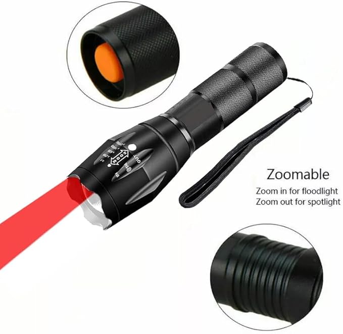Red Light Flashlight, Dual Color Red Lights and White Light Zoomable LED Handheld Flashlights for Night Observation, Astronomy Aviation, Camping, Hiking