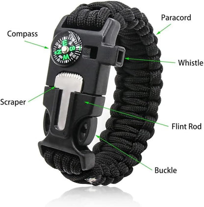 Fire Starter Survival Kit Ferro Rod Flint and Steel Striker Waterproof Magnesium Farrow Rod Tool & Firestarter for Campfires with Bracelet Multi-Tool