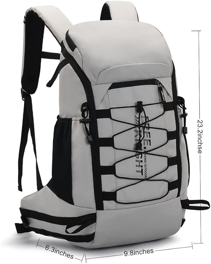Bseash 40L Waterproof Hiking Camping Backpack with Rain Cover, Outdoor Sport Travel Daypack Rucksack for Skiing Cycling (Gray)