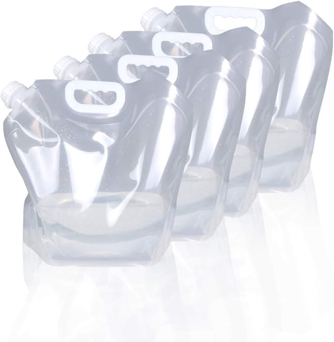 1.3 Gallon Collapsible Water Container Bag, BPA Free Food Grade Clear Plastic Storage Jug for Sport Camping Riding Mountaineer,Freezable,Food Grade (1.3 Gal, 4-pack)